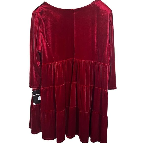 NWT Maison Tara Crushed Velvet Baby Doll Cherry Red Dress Size 24W Wedding Prom - Picture 3 of 11